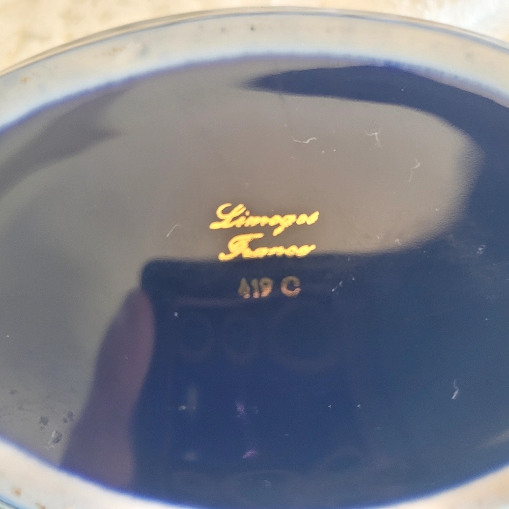 Vintage Limoges France 22-Karat Gold Trinket Box in Cobalt‎ Blue Pre 1930 Signed - Picture 7 of 14